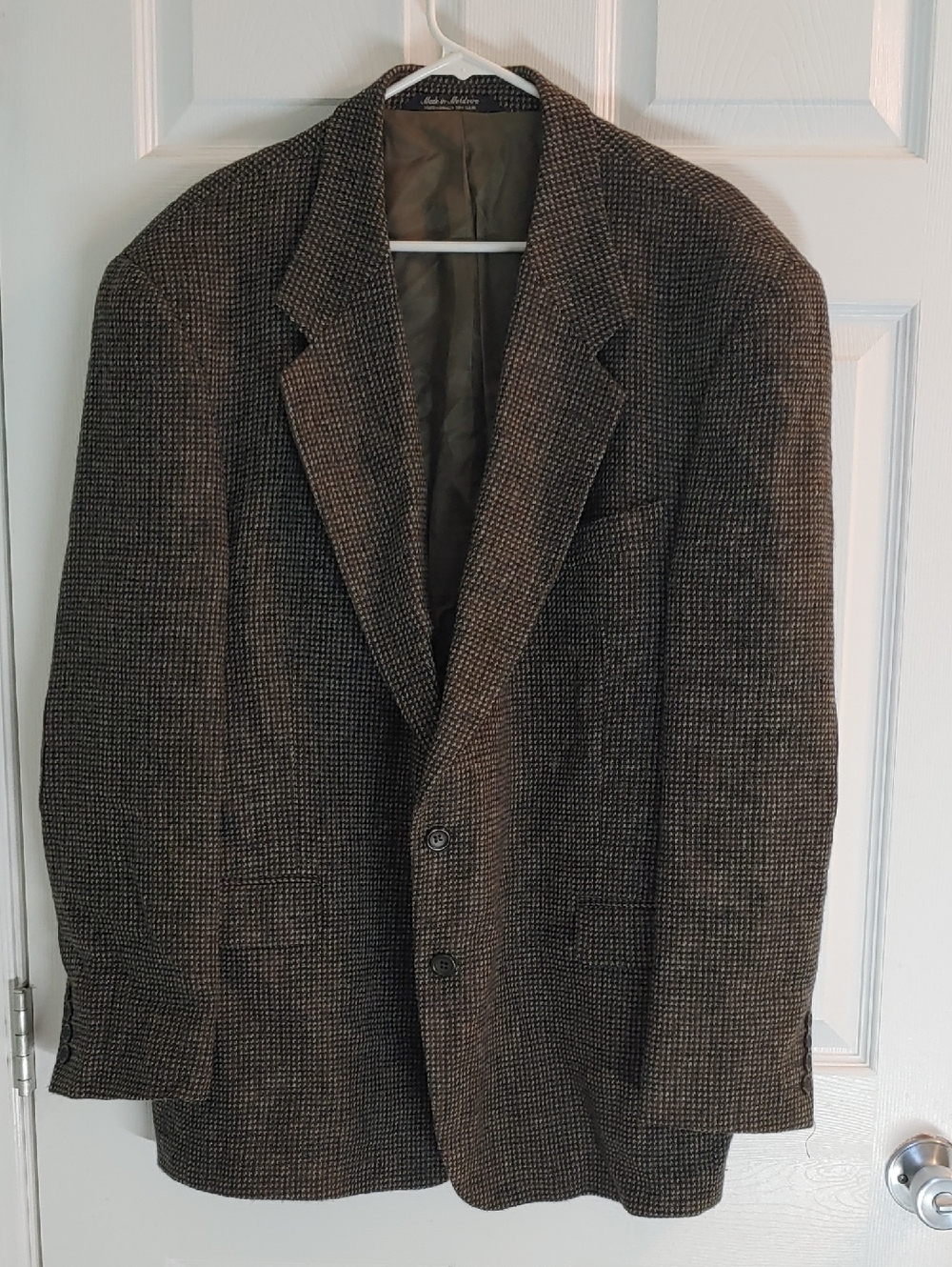 Bill Robinson Men's Brown Tweed Wool Blazer With Elbow Patches Size 46R